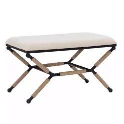 Kirklands Home White Upholstered and Wrapped Rope Metal Bench Online