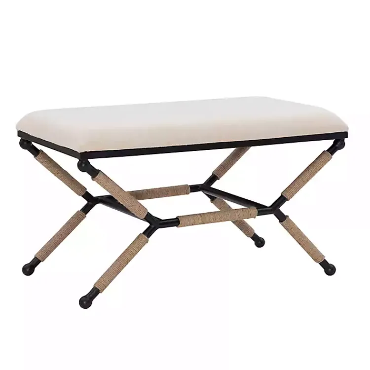 Kirklands Home White Upholstered and Wrapped Rope Metal Bench Online