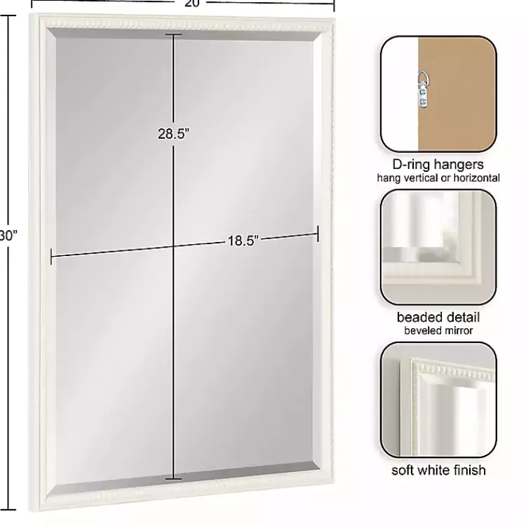 Kirklands Home White Vintage Beaded Wall Mirror, 30 in. Clearance
