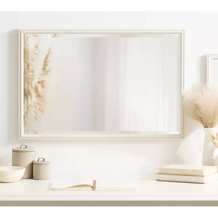 Kirklands Home White Vintage Beaded Wall Mirror, 30 in. Clearance