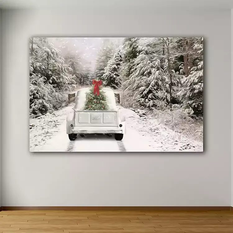 Christmas Art & Wall Decor>Kirklands Home Vintage Truck and Trees Canvas Art Print White