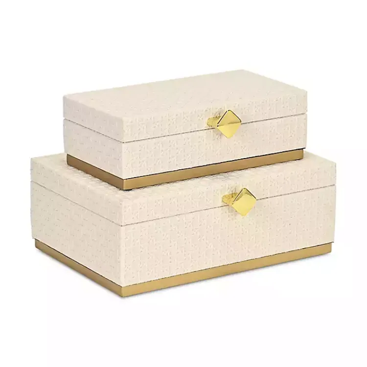 Baskets & Boxes>Kirklands Home White Vinyl Rattan Rectangular Boxes, Set of 2
