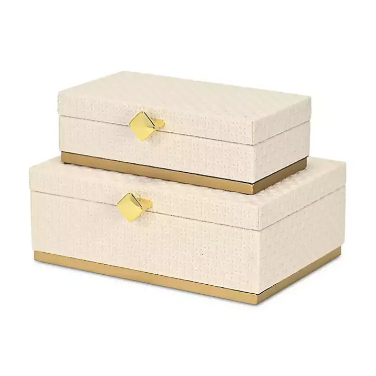 Baskets & Boxes>Kirklands Home White Vinyl Rattan Rectangular Boxes, Set of 2