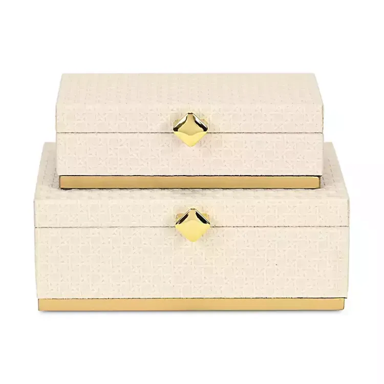 Baskets & Boxes>Kirklands Home White Vinyl Rattan Rectangular Boxes, Set of 2
