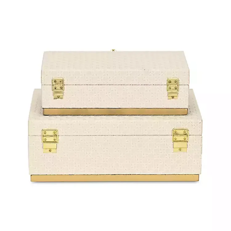 Baskets & Boxes>Kirklands Home White Vinyl Rattan Rectangular Boxes, Set of 2