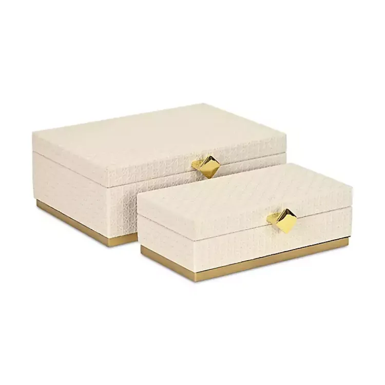 Baskets & Boxes>Kirklands Home White Vinyl Rattan Rectangular Boxes, Set of 2