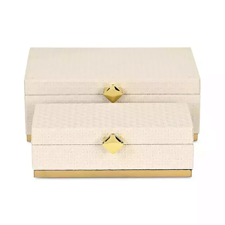Baskets & Boxes>Kirklands Home White Vinyl Rattan Rectangular Boxes, Set of 2