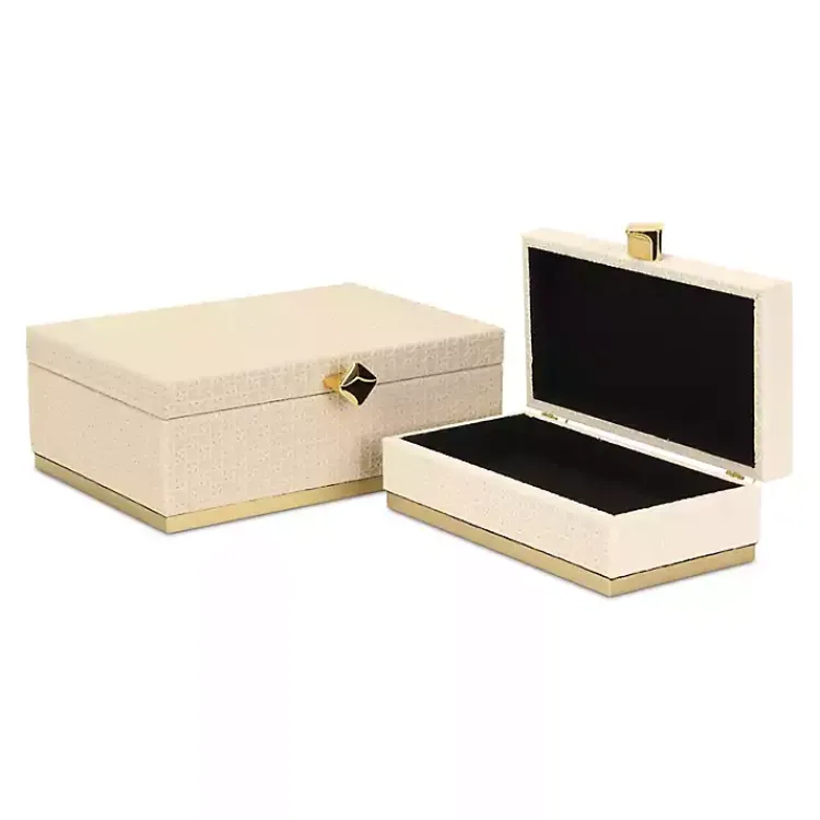 Baskets & Boxes>Kirklands Home White Vinyl Rattan Rectangular Boxes, Set of 2