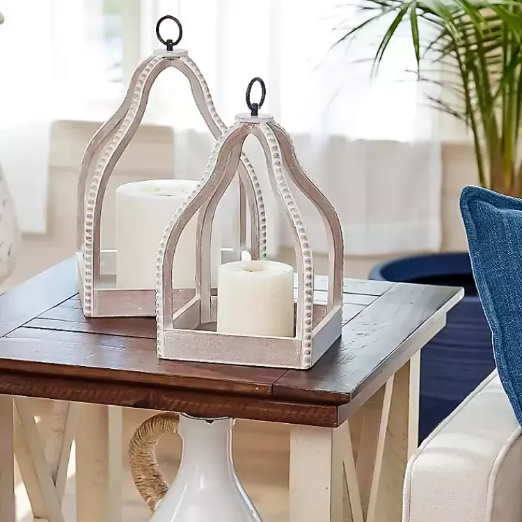 Lanterns>Kirklands Home Washed Beaded Open Lantern, 16 in. White