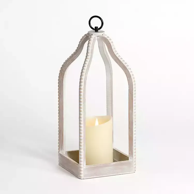 Lanterns>Kirklands Home Washed Beaded Open Lantern, 18 in. White
