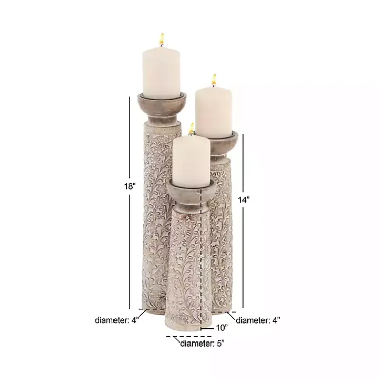 Candle Holders>Kirklands Home White Washed Floral Wood Candle Holders, Set of 3