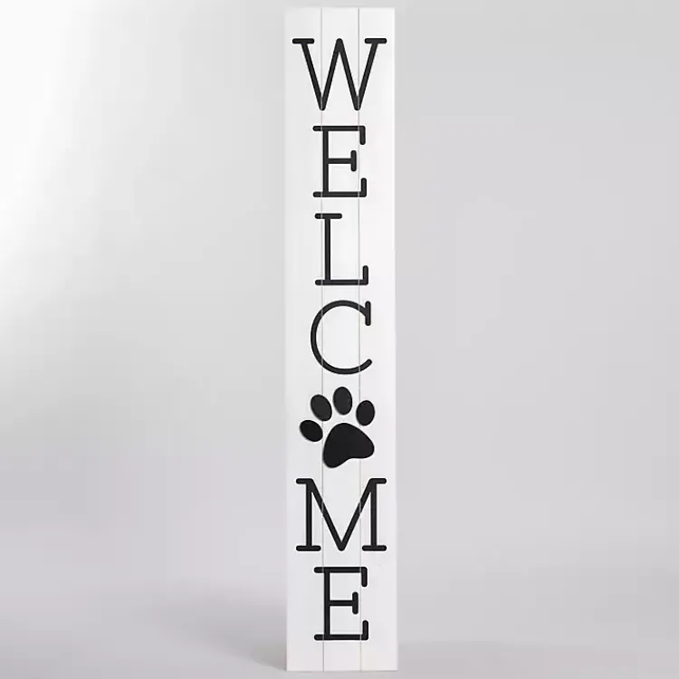 Kirklands Home White Welcome Paw Print Porch Board Online