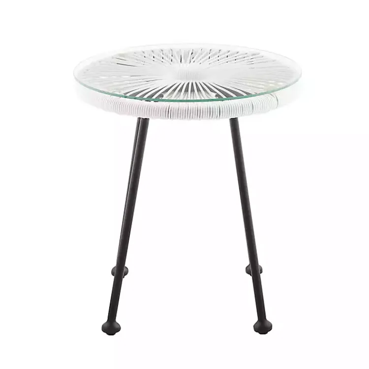 Kirklands Home Wicker and Glass Top Outdoor Side Table White Outlet