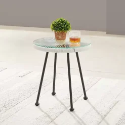 Kirklands Home Wicker and Glass Top Outdoor Side Table White Outlet