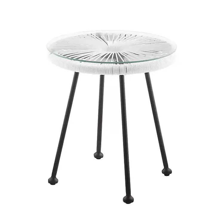 Kirklands Home Wicker and Glass Top Outdoor Side Table White Outlet