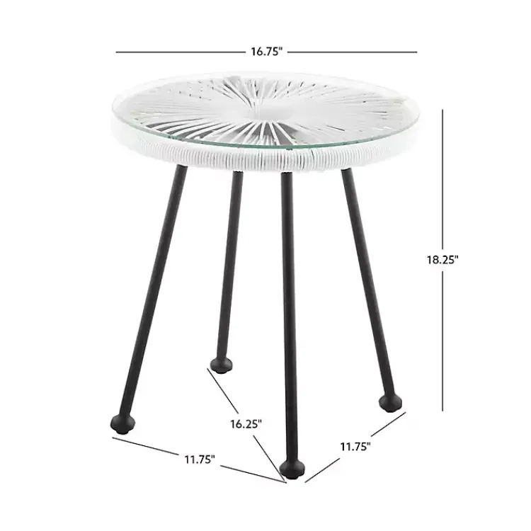 Kirklands Home Wicker and Glass Top Outdoor Side Table White Outlet