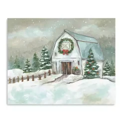 Christmas Art & Wall Decor>Kirklands Home White Winter Barn Canvas Art Print, 20x16 in.