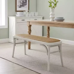 Kirklands Home Wood & Rattan Conelly Bench White Online
