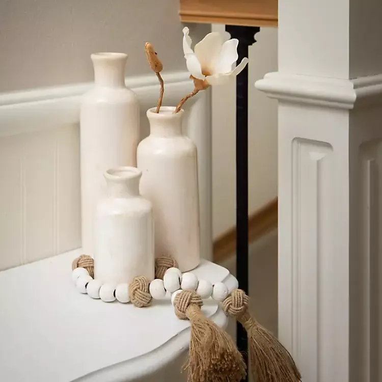 Decorative Accents>Kirklands Home White Wood and Jute Beaded Garlands, Set of 2
