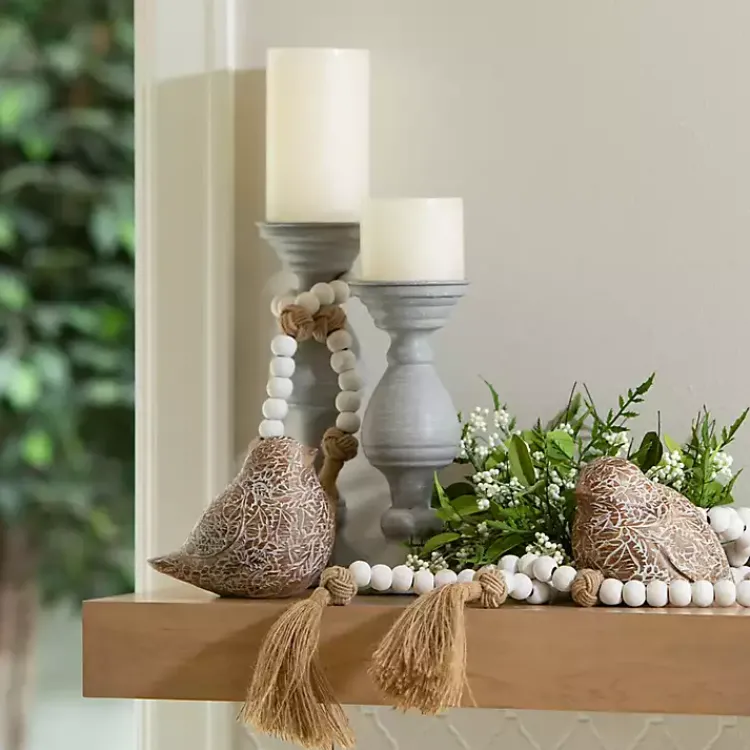 Decorative Accents>Kirklands Home White Wood and Jute Beaded Garlands, Set of 2