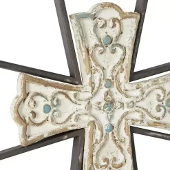Kirklands Home White Wood and Metal Cross Wall Plaques, Set of 2 Outlet