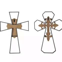 Kirklands Home White Wood and Metal Cross Wall Plaques, Set of 2 Outlet