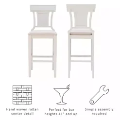 Kirklands Home Wood and Rattan Upholstered Bar Stool White