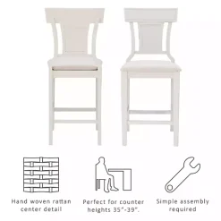 Kirklands Home Wood and Rattan Upholstered Counter Stool White Best
