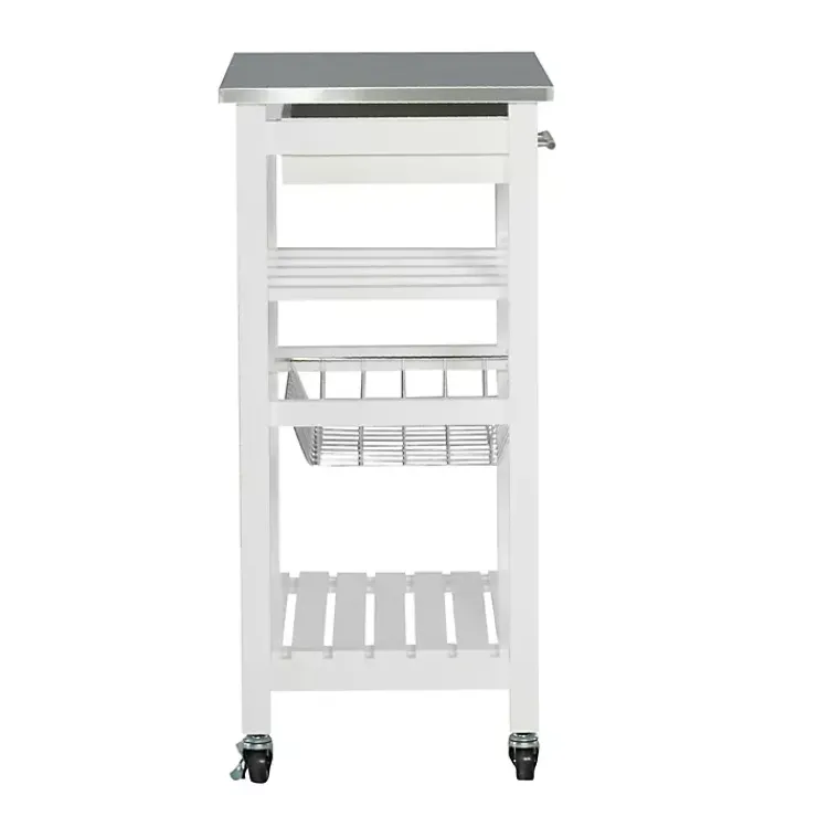 Kirklands Home Wood and Stainless Steel Kitchen Cart White