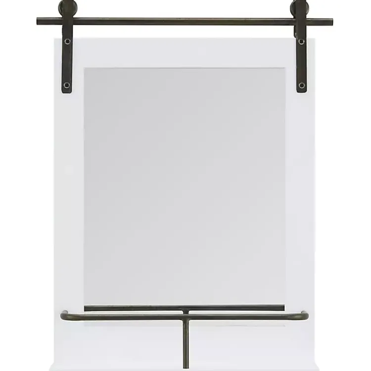 Kirklands Home Wood Barn Door Frame with Shelf Wall Mirror White Outlet