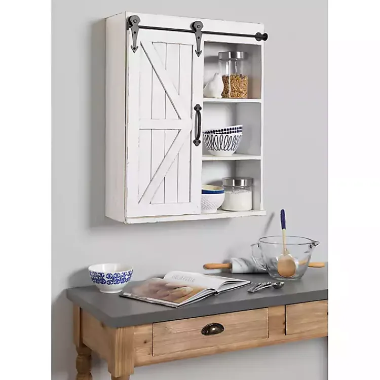 Kirklands Home Wood Barn Door 5-Shelf Wall Cabinet White Online