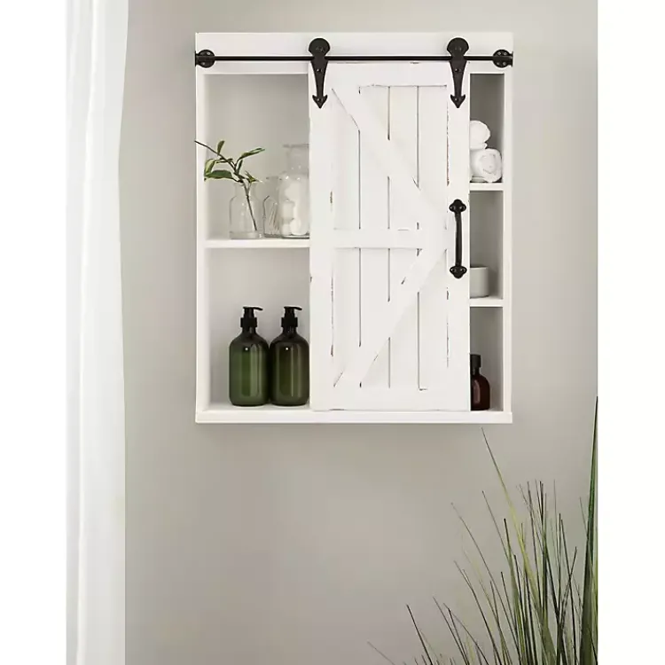 Kirklands Home Wood Barn Door 5-Shelf Wall Cabinet White Online
