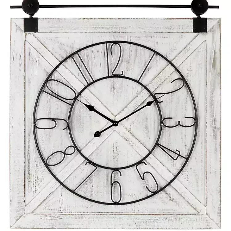Kirklands Home White Wood Barndoor Wall Clock Clearance