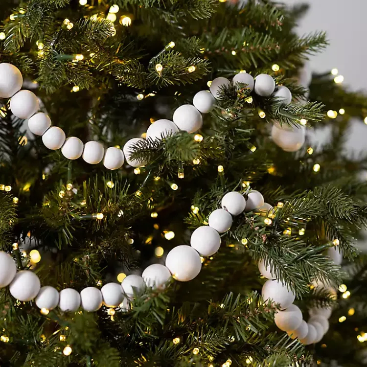 Christmas Tree Decorations>Kirklands Home Wood Beaded Garland White