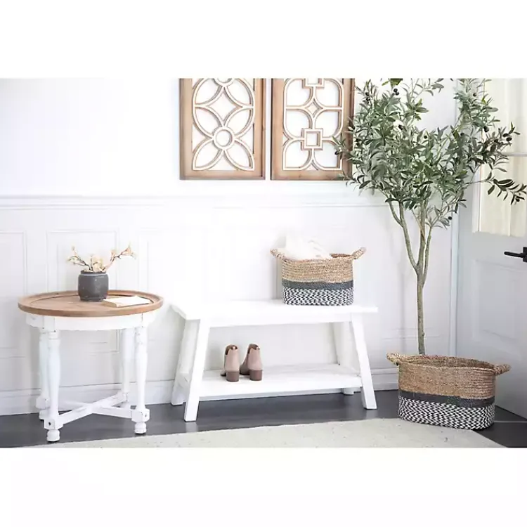 Kirklands Home Wood Bench with Slatted Wood Base White Outlet
