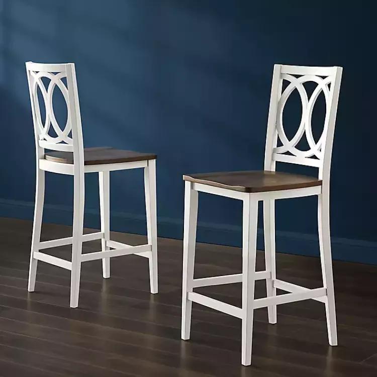 Kirklands Home White Wood Charlotte Counter Stools, Set of 2 Brown New