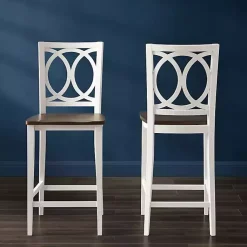 Kirklands Home White Wood Charlotte Counter Stools, Set of 2 Brown New