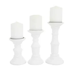 Candle Holders>Kirklands Home Wood Column Pillar Candle Holders, Set of 3 White