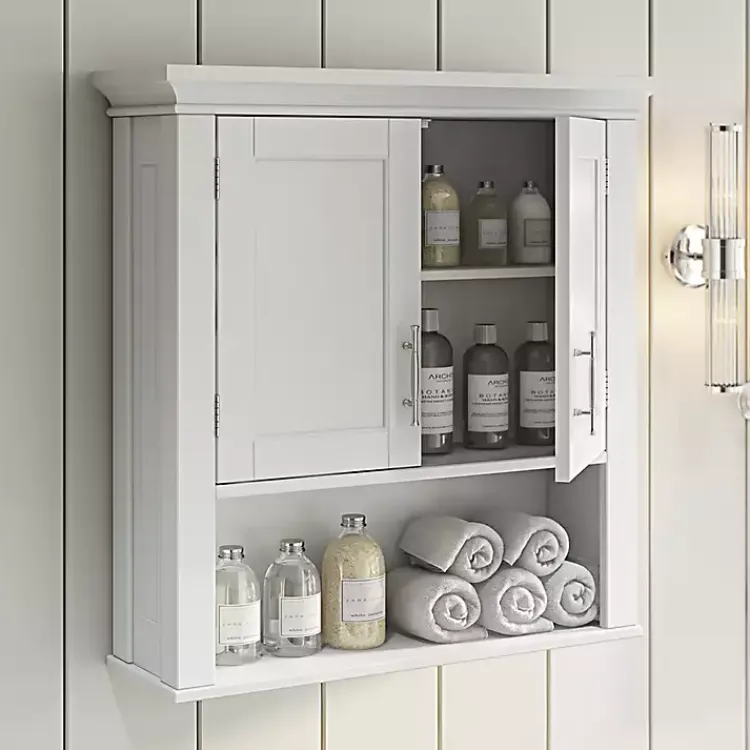 Kirklands Home Wood 2-Door Open Shelf Wall Cabinet White Sale