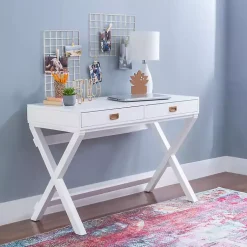 Kirklands Home Wood 2-Drawer X-Frame Desk White Hot