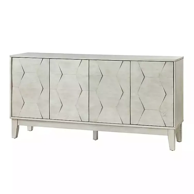 Kirklands Home Wood Geometric 4-Door Cabinet White Hot