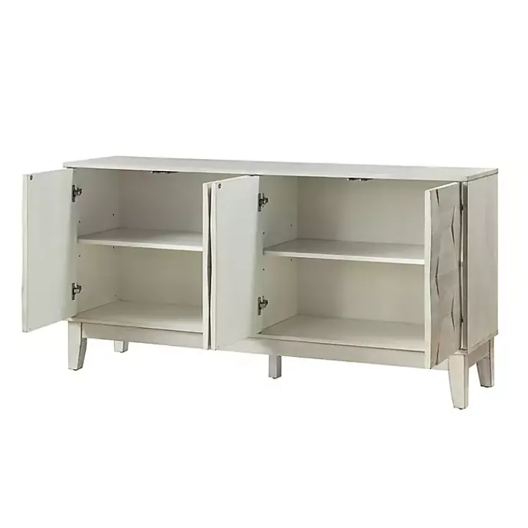 Kirklands Home Wood Geometric 4-Door Cabinet White Hot