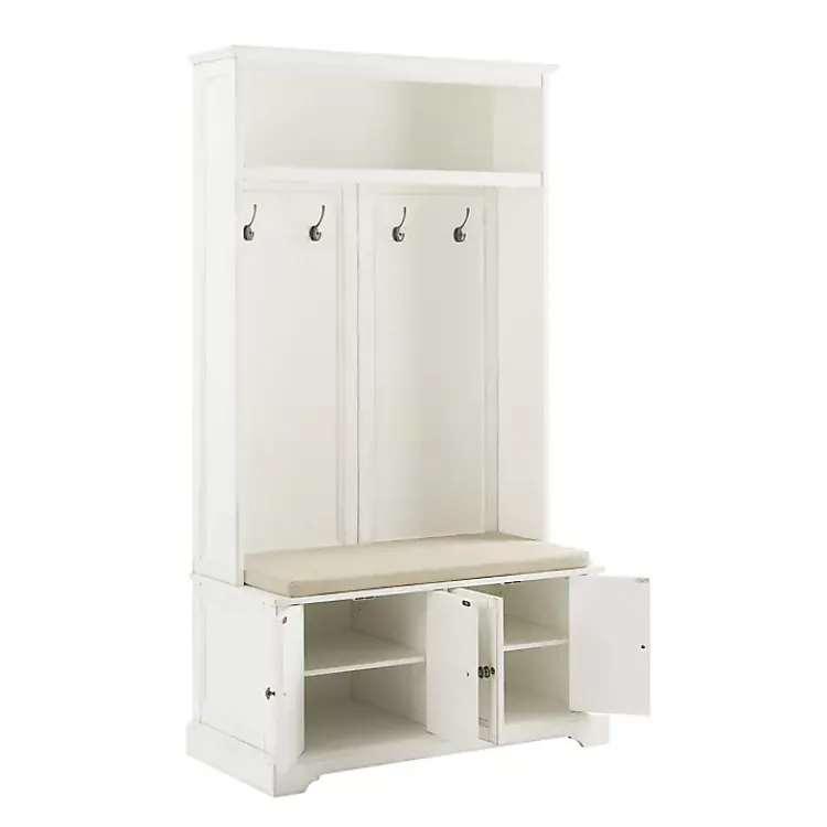 Kirklands Home Wood Hall Tree with Cushioned Bench White Clearance