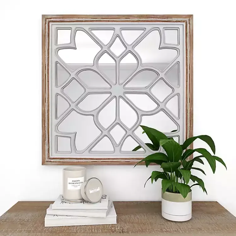 Kirklands Home White Wood Lattice Overlay Mirror Hot