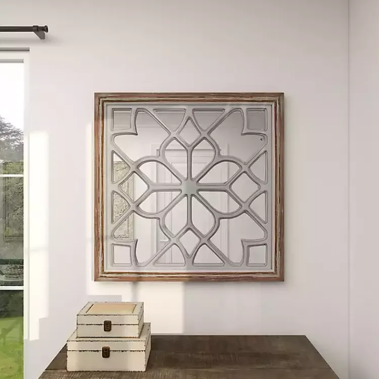 Kirklands Home White Wood Lattice Overlay Mirror Hot