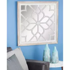 Kirklands Home White Wood Lattice Overlay Mirror Hot