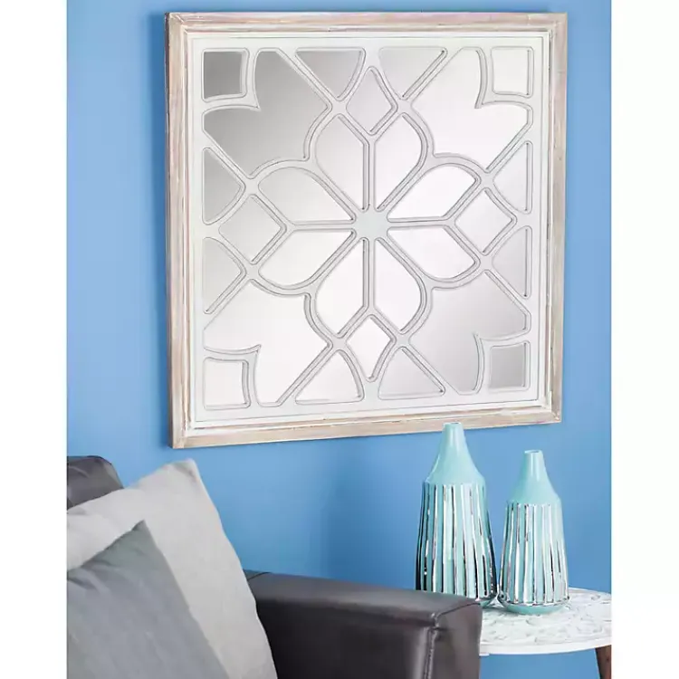 Kirklands Home White Wood Lattice Overlay Mirror Hot