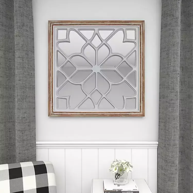 Kirklands Home White Wood Lattice Overlay Mirror Hot