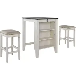 Kirklands Home White Wood Linen 3-pc. USB Island and Stool Set Best