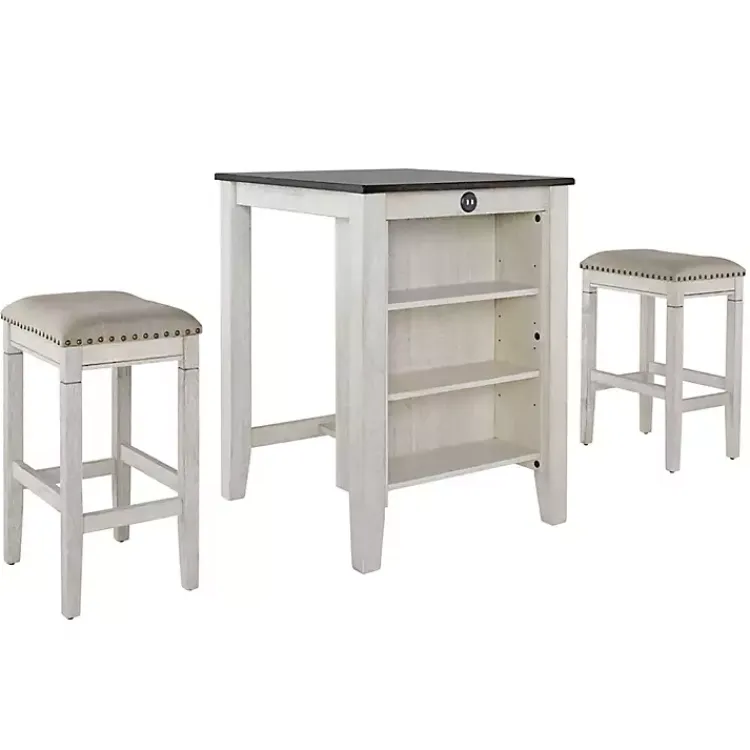 Kirklands Home White Wood Linen 3-pc. USB Island and Stool Set Best